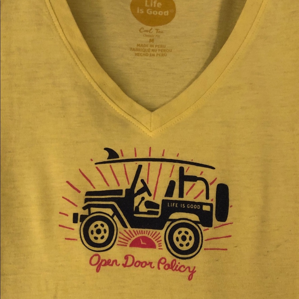Life Is Good Yellow V-Neck Tee ‘Jeep Edition’